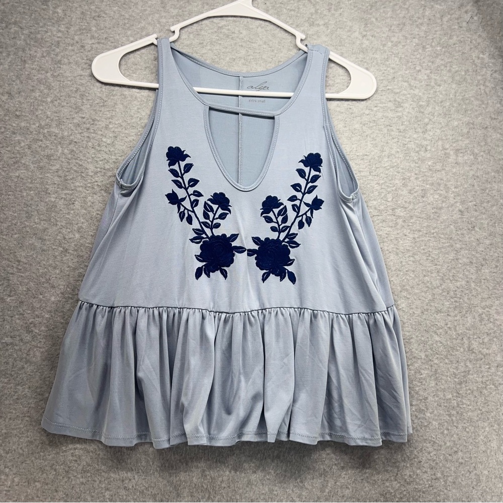 Alya Light Blue Tank Top with Navy Floral Design